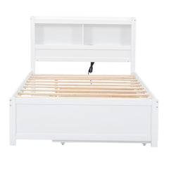 Bellemave® Full Size Bed Frame with Drawers & Storage Headboard, Solid Wood Platform Bed with Trundle & USB Ports for Teens, Adults - Bellemave