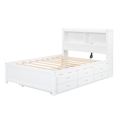 Bellemave® Full Size Bed Frame with Drawers & Storage Headboard, Solid Wood Platform Bed with Trundle & USB Ports for Teens, Adults - Bellemave
