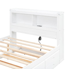 Bellemave® Full Size Bed Frame with Drawers & Storage Headboard, Solid Wood Platform Bed with Trundle & USB Ports for Teens, Adults - Bellemave