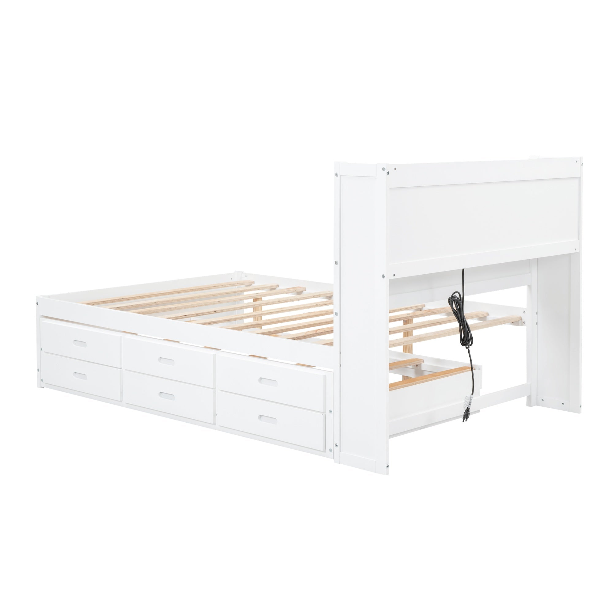 Bellemave® Full Size Bed Frame with Drawers & Storage Headboard, Solid Wood Platform Bed with Trundle & USB Ports for Teens, Adults - Bellemave