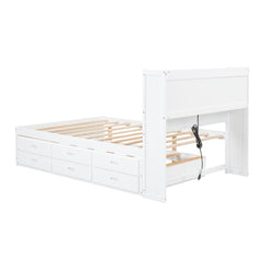 Bellemave® Full Size Bed Frame with Drawers & Storage Headboard, Solid Wood Platform Bed with Trundle & USB Ports for Teens, Adults - Bellemave