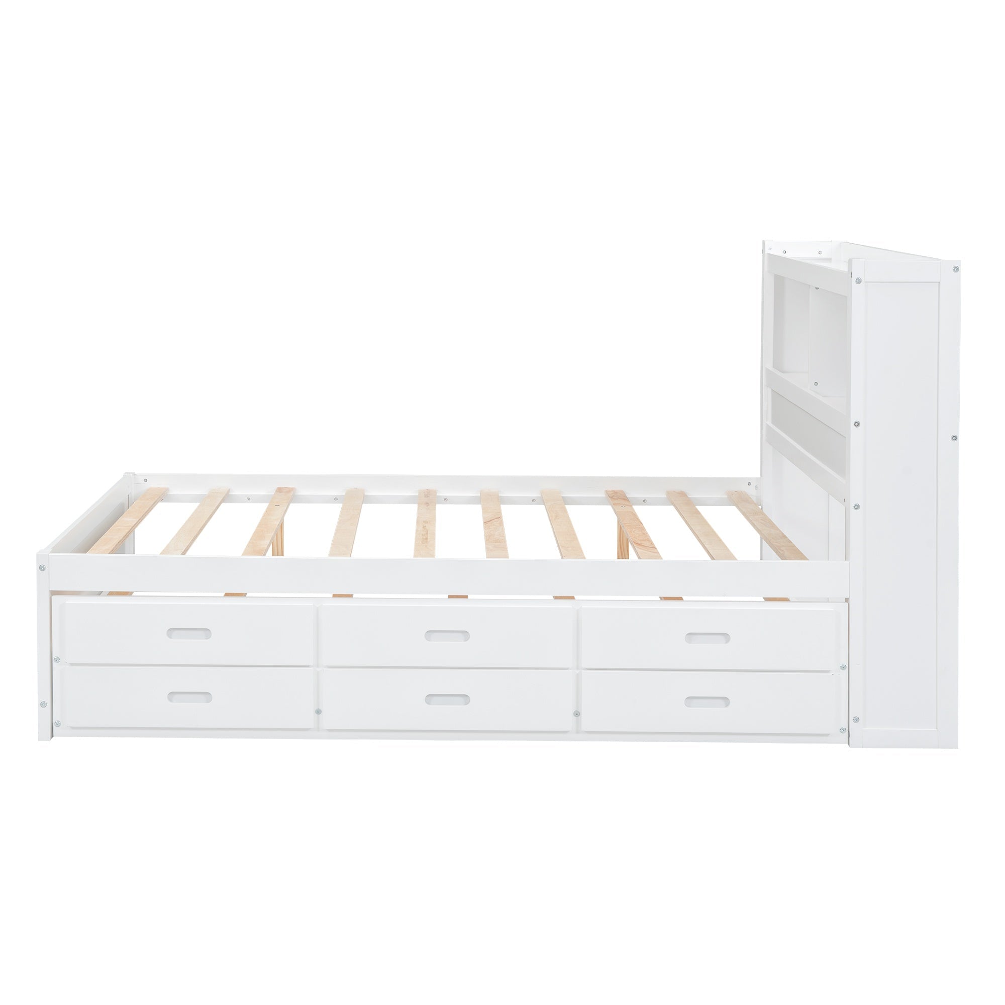 Bellemave® Full Size Bed Frame with Drawers & Storage Headboard, Solid Wood Platform Bed with Trundle & USB Ports for Teens, Adults - Bellemave
