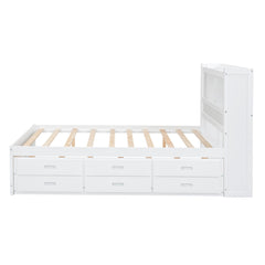 Bellemave® Full Size Bed Frame with Drawers & Storage Headboard, Solid Wood Platform Bed with Trundle & USB Ports for Teens, Adults - Bellemave