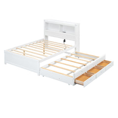 Bellemave® Full Size Bed Frame with Drawers & Storage Headboard, Solid Wood Platform Bed with Trundle & USB Ports for Teens, Adults - Bellemave