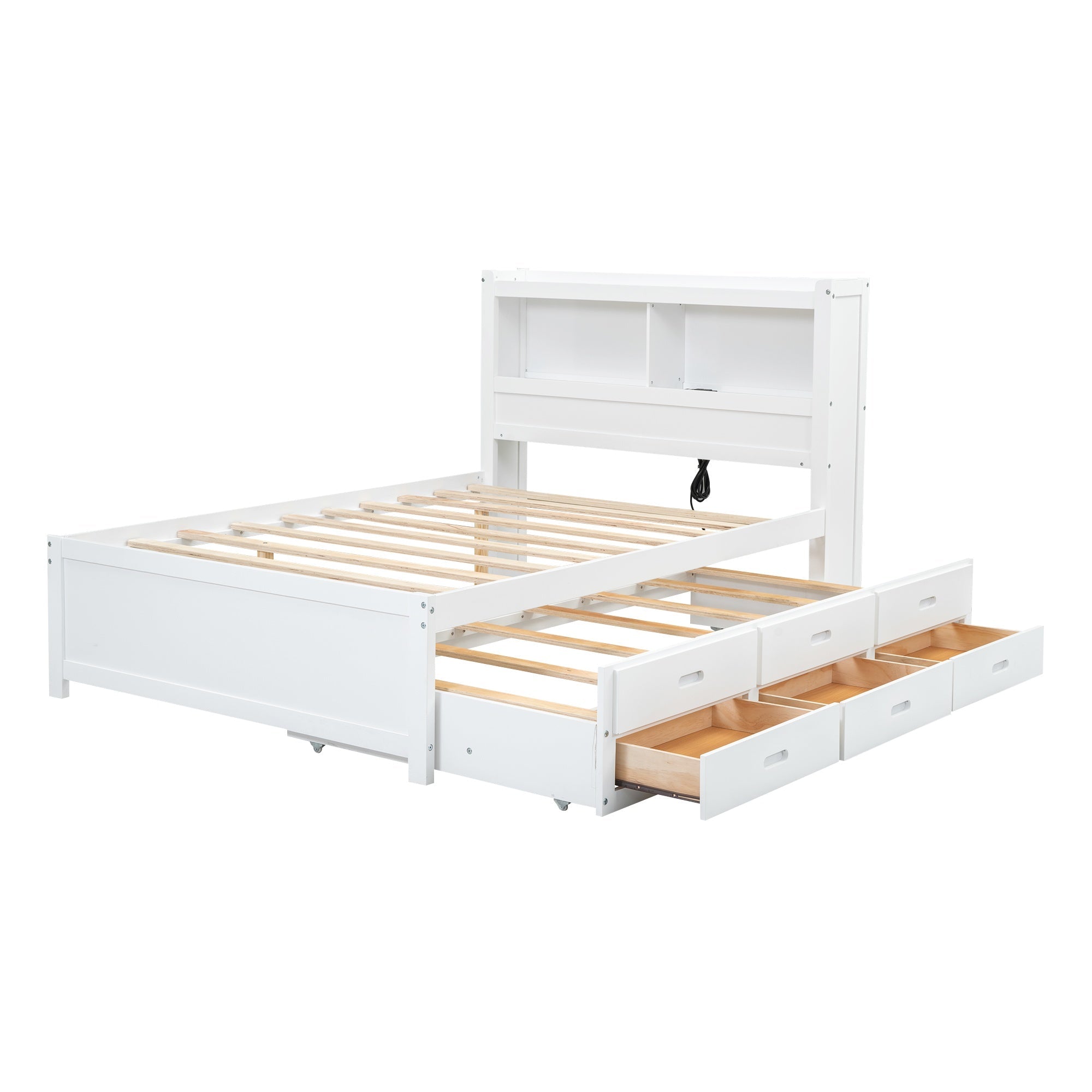 Bellemave® Full Size Bed Frame with Drawers & Storage Headboard, Solid Wood Platform Bed with Trundle & USB Ports for Teens, Adults - Bellemave