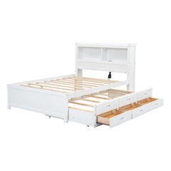 Bellemave® Full Size Bed Frame with Drawers & Storage Headboard, Solid Wood Platform Bed with Trundle & USB Ports for Teens, Adults - Bellemave