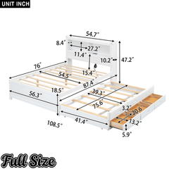 Bellemave® Full Size Bed Frame with Drawers & Storage Headboard, Solid Wood Platform Bed with Trundle & USB Ports for Teens, Adults - Bellemave