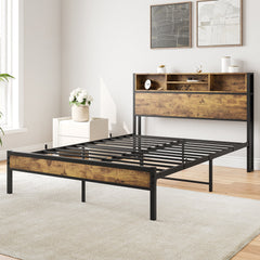 Bellemave® Full Size Bed Frame with Storage Wooden Headboard,Modern Bedroom Metal Platform Bed with Charging Station,No Box Spring Needed,for Adult Kid Teen,Black - Bellemave