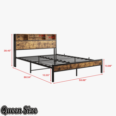 Bellemave® Full Size Bed Frame with Storage Wooden Headboard,Modern Bedroom Metal Platform Bed with Charging Station,No Box Spring Needed,for Adult Kid Teen,Black - Bellemave