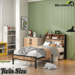 Bellemave® Full Size Bed Frame with Storage Wooden Headboard,Modern Bedroom Metal Platform Bed with Charging Station,No Box Spring Needed,for Adult Kid Teen,Black - Bellemave