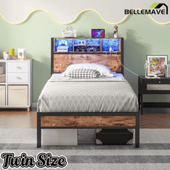 Bellemave® Full Size Bed Frame with Storage Wooden Headboard,Modern Bedroom Metal Platform Bed with Charging Station,No Box Spring Needed,for Adult Kid Teen,Black - Bellemave