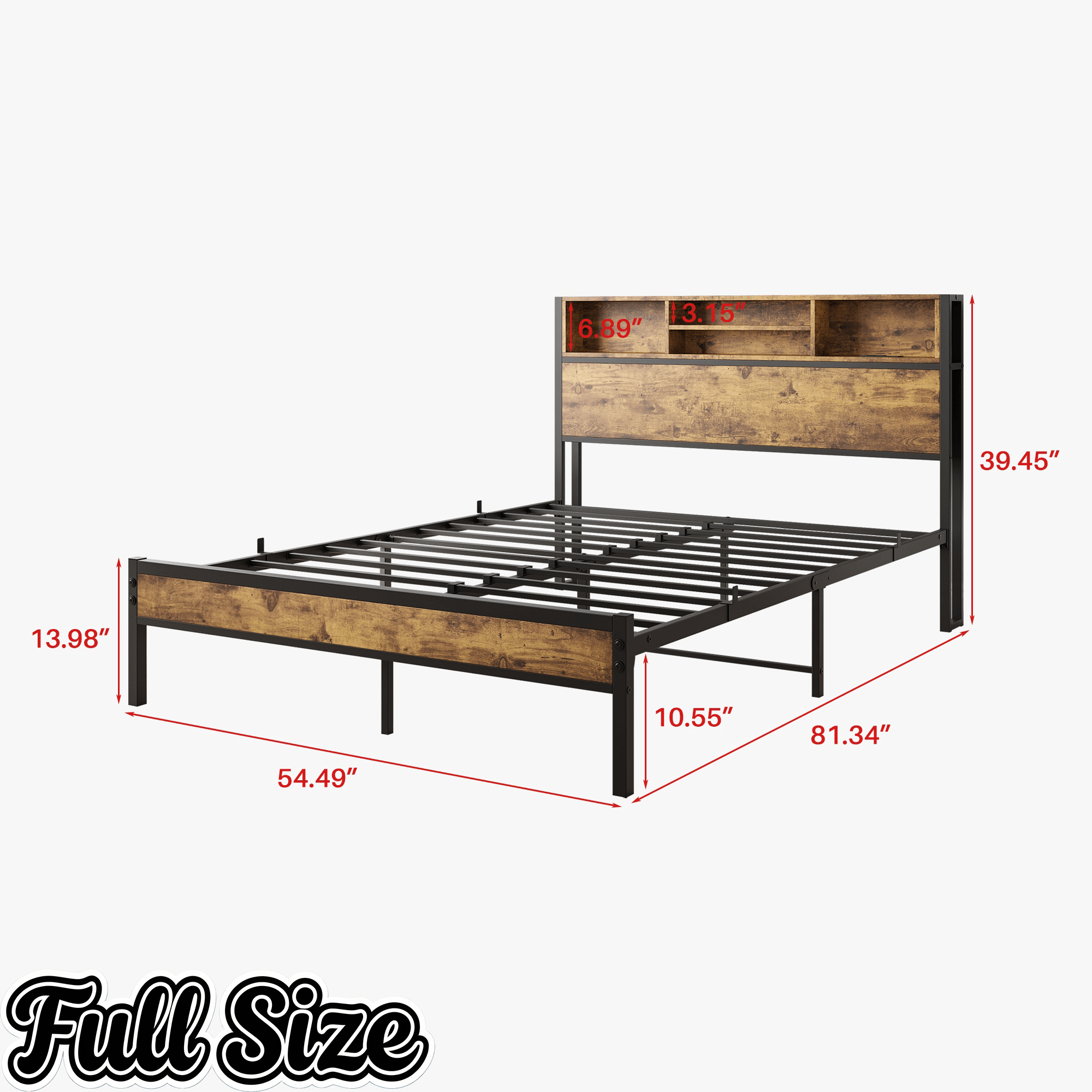 Bellemave® Full Size Bed Frame with Storage Wooden Headboard,Modern Bedroom Metal Platform Bed with Charging Station,No Box Spring Needed,for Adult Kid Teen,Black - Bellemave