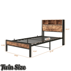 Bellemave® Full Size Bed Frame with Storage Wooden Headboard,Modern Bedroom Metal Platform Bed with Charging Station,No Box Spring Needed,for Adult Kid Teen,Black - Bellemave