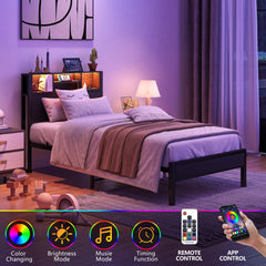 Bellemave® Full Size Bed Frame with Storage Wooden Headboard,Modern Bedroom Metal Platform Bed with Charging Station,No Box Spring Needed,for Adult Kid Teen,Black - Bellemave