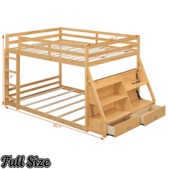 Bellemave® Full Size Bunk Bed with LED Lights & USB Ports | Storage Shelves & 2 Drawers - Bellemave