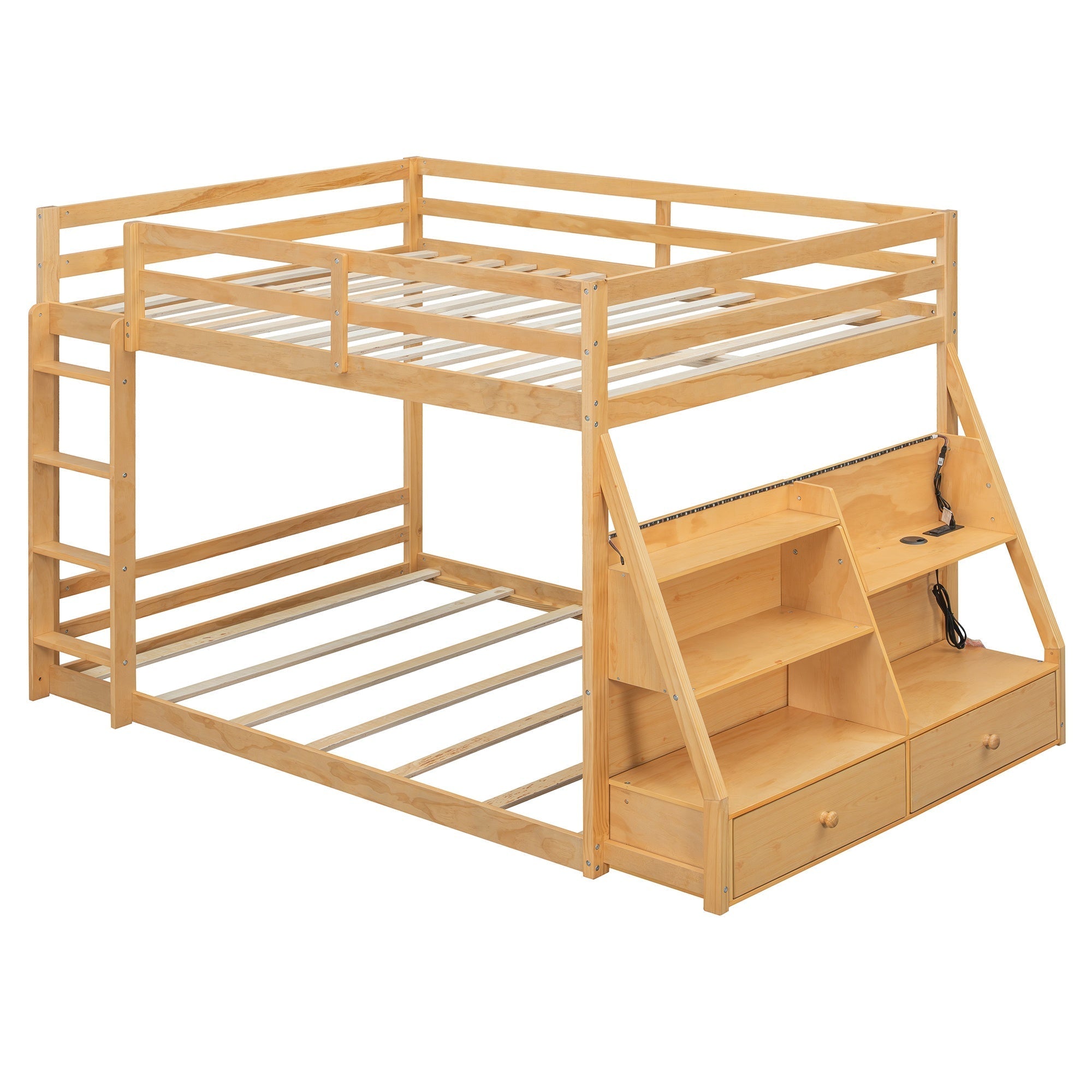 Bellemave® Full Size Bunk Bed with LED Lights & USB Ports | Storage Shelves & 2 Drawers - Bellemave