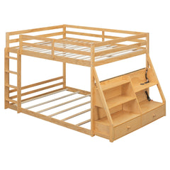 Bellemave® Full Size Bunk Bed with LED Lights & USB Ports | Storage Shelves & 2 Drawers - Bellemave