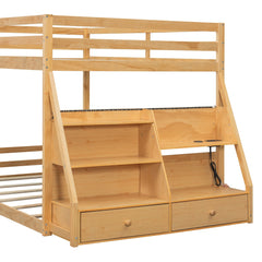 Bellemave® Full Size Bunk Bed with LED Lights & USB Ports | Storage Shelves & 2 Drawers - Bellemave