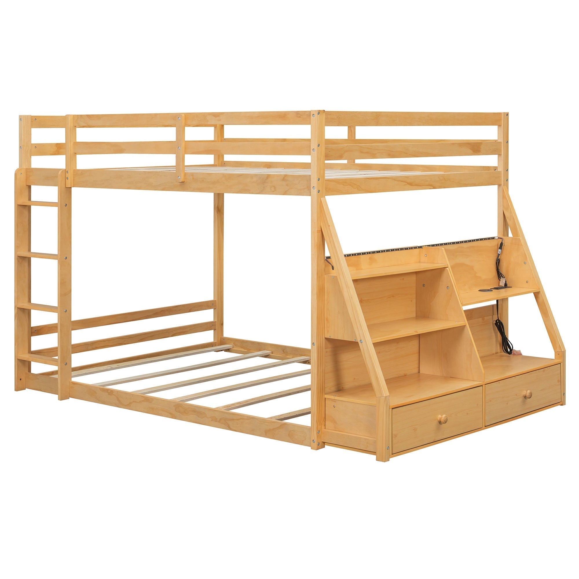 Bellemave® Full Size Bunk Bed with LED Lights & USB Ports | Storage Shelves & 2 Drawers - Bellemave