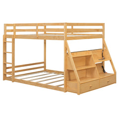 Bellemave® Full Size Bunk Bed with LED Lights & USB Ports | Storage Shelves & 2 Drawers - Bellemave