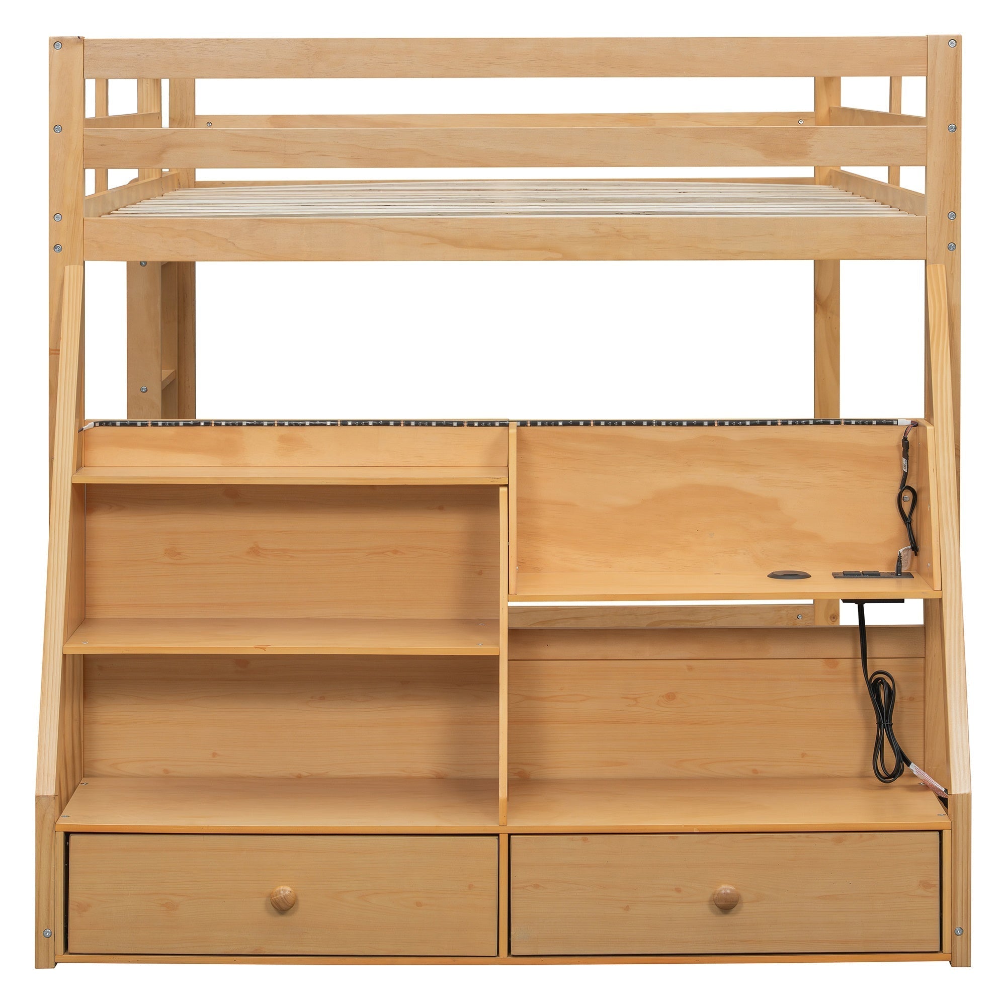 Bellemave® Full Size Bunk Bed with LED Lights & USB Ports | Storage Shelves & 2 Drawers - Bellemave