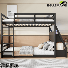 Bellemave® Full Size Bunk Bed with LED Lights & USB Ports | Storage Shelves & 2 Drawers - Bellemave
