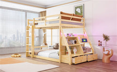 Bellemave® Full Size Bunk Bed with LED Lights & USB Ports | Storage Shelves & 2 Drawers - Bellemave
