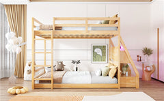 Bellemave® Full Size Bunk Bed with LED Lights & USB Ports | Storage Shelves & 2 Drawers - Bellemave