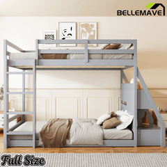 Bellemave® Full Size Bunk Bed with LED Lights & USB Ports | Storage Shelves & 2 Drawers - Bellemave