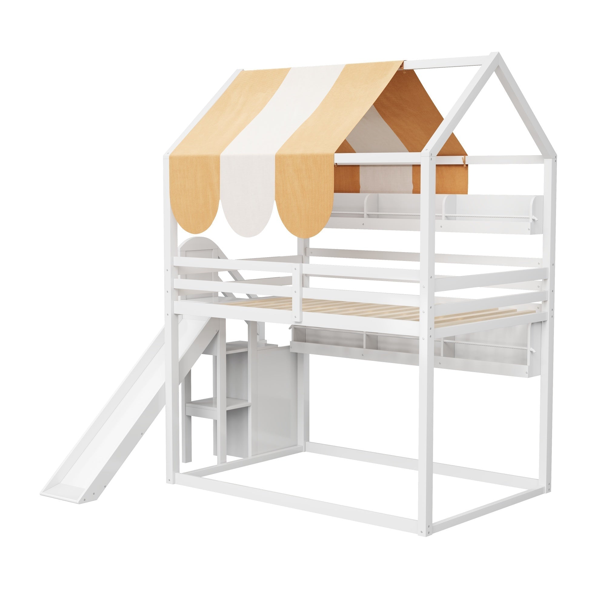 Bellemave® Full Size Bunk bed with Slide, Stair & Bookshelf, House roof Design, Low bunk/loft Bed for Kids - Bellemave