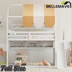 Bellemave® Full Size Bunk bed with Slide, Stair & Bookshelf, House roof Design, Low bunk/loft Bed for Kids - Bellemave