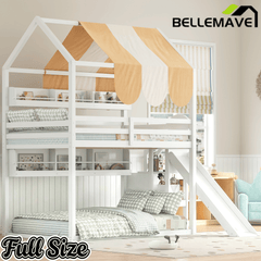 Bellemave® Full Size Bunk bed with Slide, Stair & Bookshelf, House roof Design, Low bunk/loft Bed for Kids - Bellemave