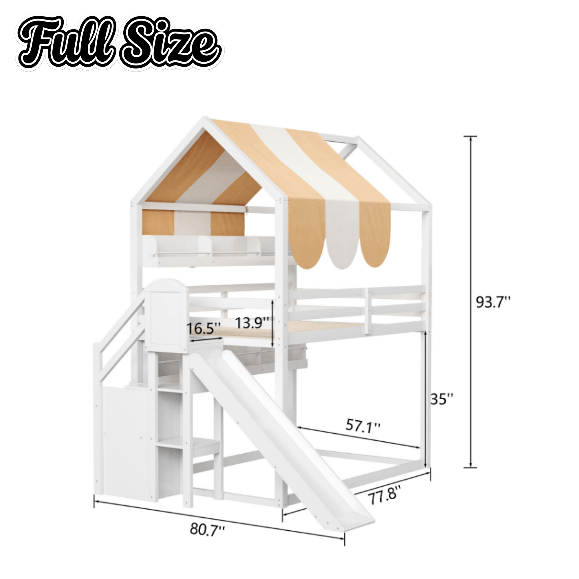 Bellemave® Full Size Bunk bed with Slide, Stair & Bookshelf, House roof Design, Low bunk/loft Bed for Kids - Bellemave