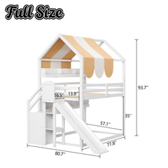 Bellemave® Full Size Bunk bed with Slide, Stair & Bookshelf, House roof Design, Low bunk/loft Bed for Kids - Bellemave
