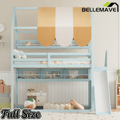 Bellemave® Full Size Bunk bed with Slide, Stair & Bookshelf, House roof Design, Low bunk/loft Bed for Kids - Bellemave