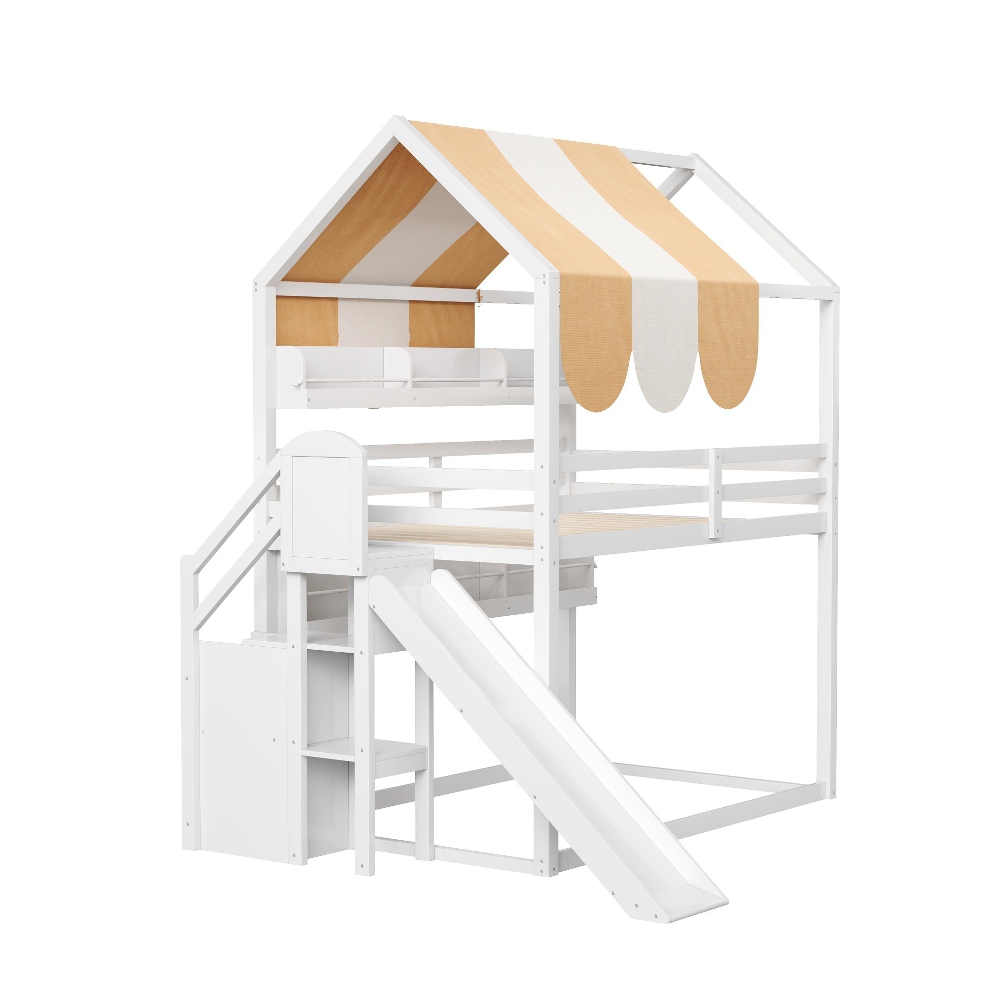 Bellemave® Full Size Bunk bed with Slide, Stair & Bookshelf, House roof Design, Low bunk/loft Bed for Kids - Bellemave