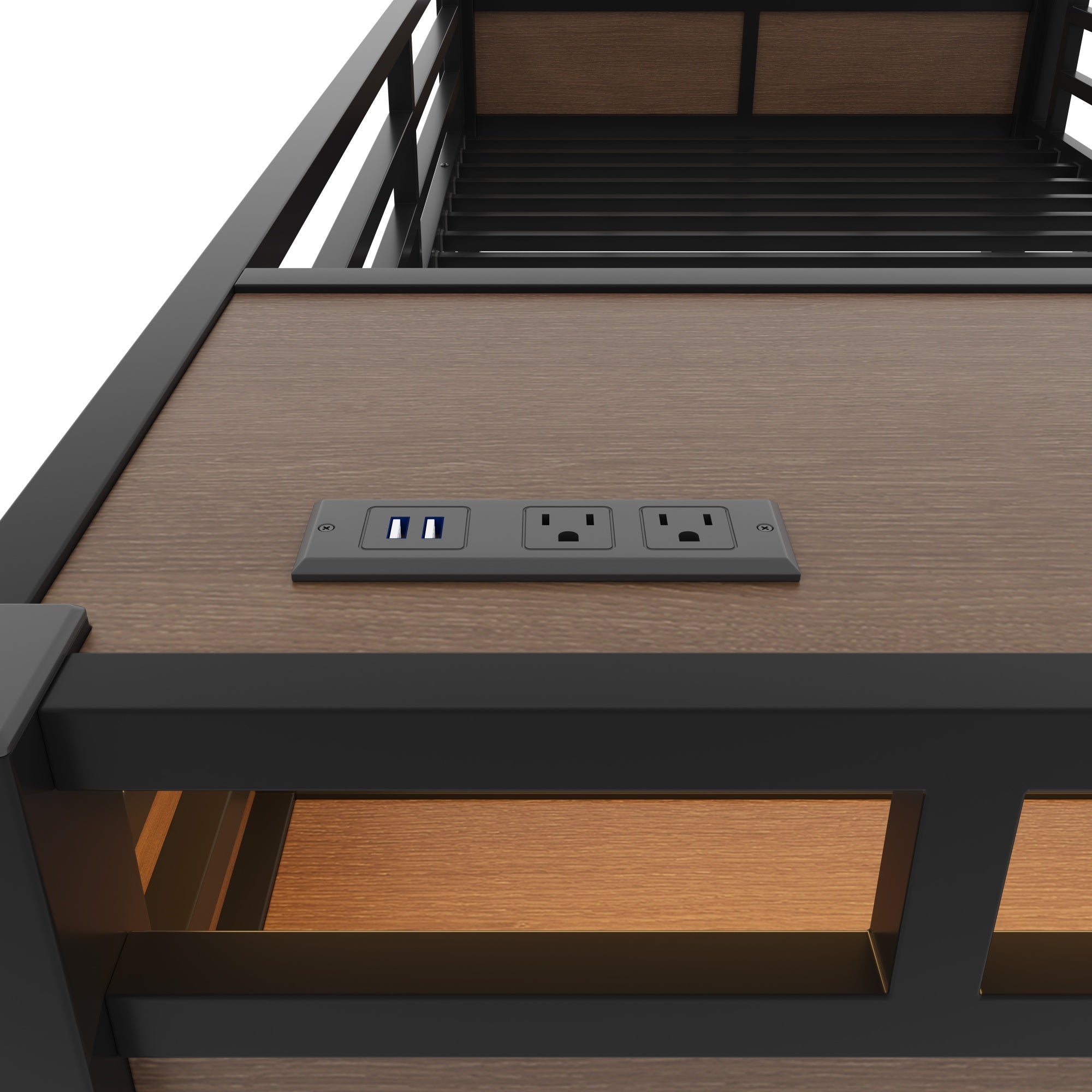 Bellemave® Full Size Bunk Bed with Storage Drawers & 3 - Tier Shelves, Heavy Duty Metal Bunk Beds with Charging Station & Light, Black - Bellemave