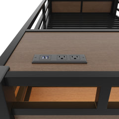 Bellemave® Full Size Bunk Bed with Storage Drawers & 3 - Tier Shelves, Heavy Duty Metal Bunk Beds with Charging Station & Light, Black - Bellemave