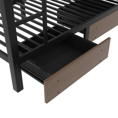 Bellemave® Full Size Bunk Bed with Storage Drawers & 3 - Tier Shelves, Heavy Duty Metal Bunk Beds with Charging Station & Light, Black - Bellemave