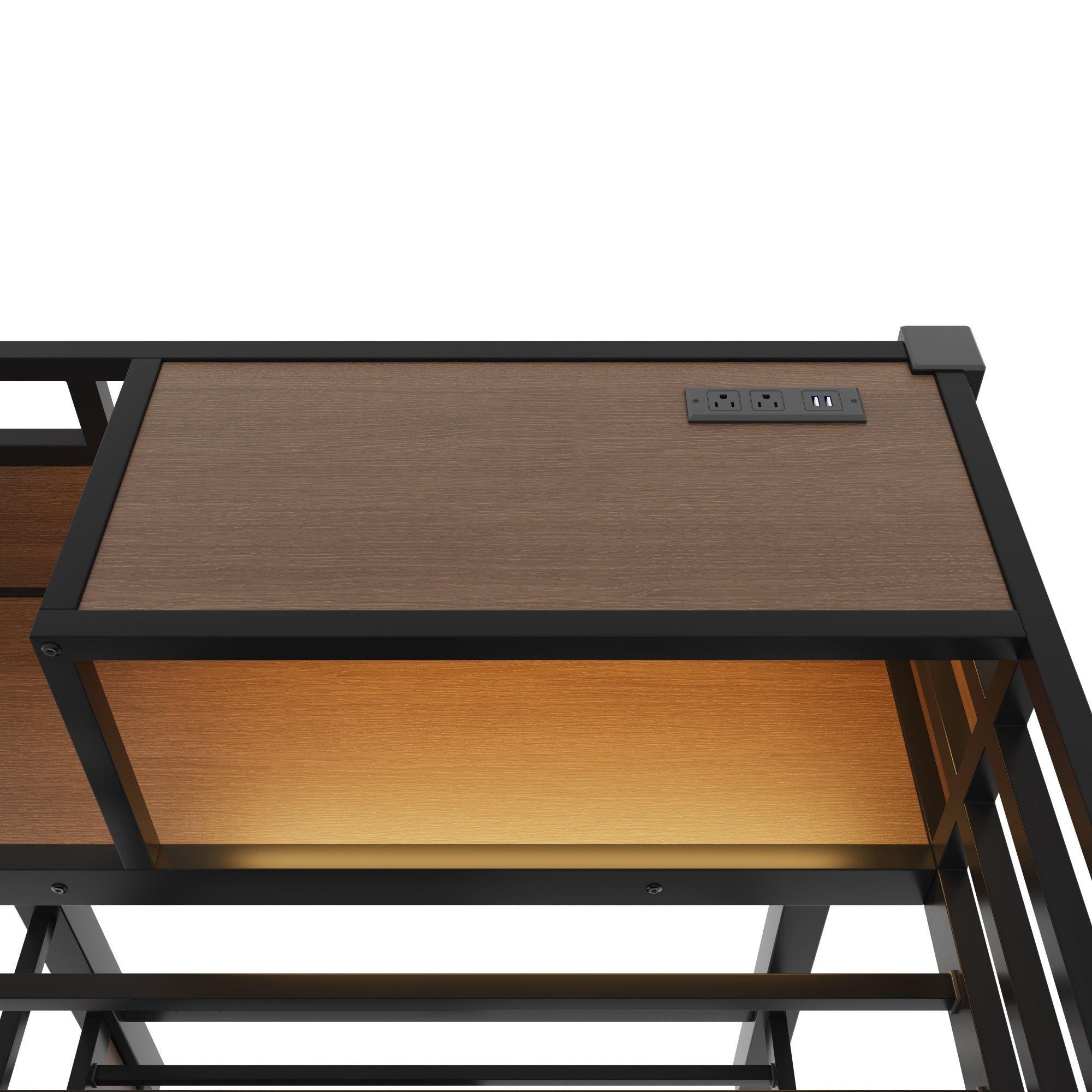 Bellemave® Full Size Bunk Bed with Storage Drawers & 3 - Tier Shelves, Heavy Duty Metal Bunk Beds with Charging Station & Light, Black - Bellemave