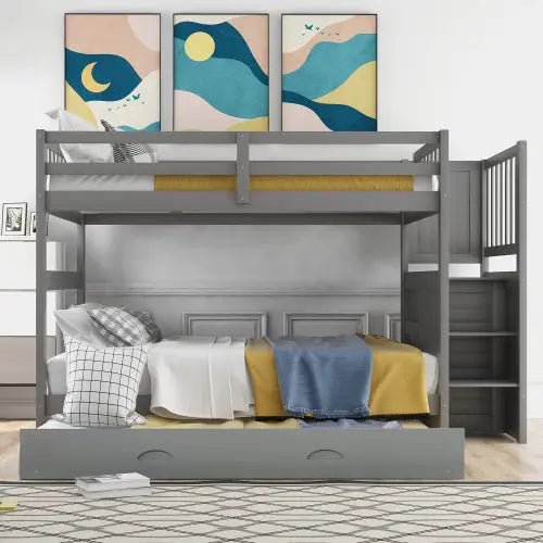 Bellemave® Full Size Bunk Bed with Trundle Bed - Bellemave