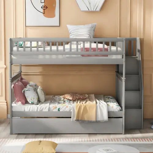 Bellemave® Full Size Bunk Bed with Trundle Bed and Staircase - Bellemave