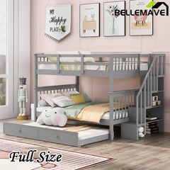 Bellemave® Full Size Bunk Bed with Trundle Bed, Storage and GuardRail - Bellemave