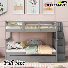 Bellemave® Full Size Bunk Bed with Trundle Bed, Storage and GuardRail - Bellemave