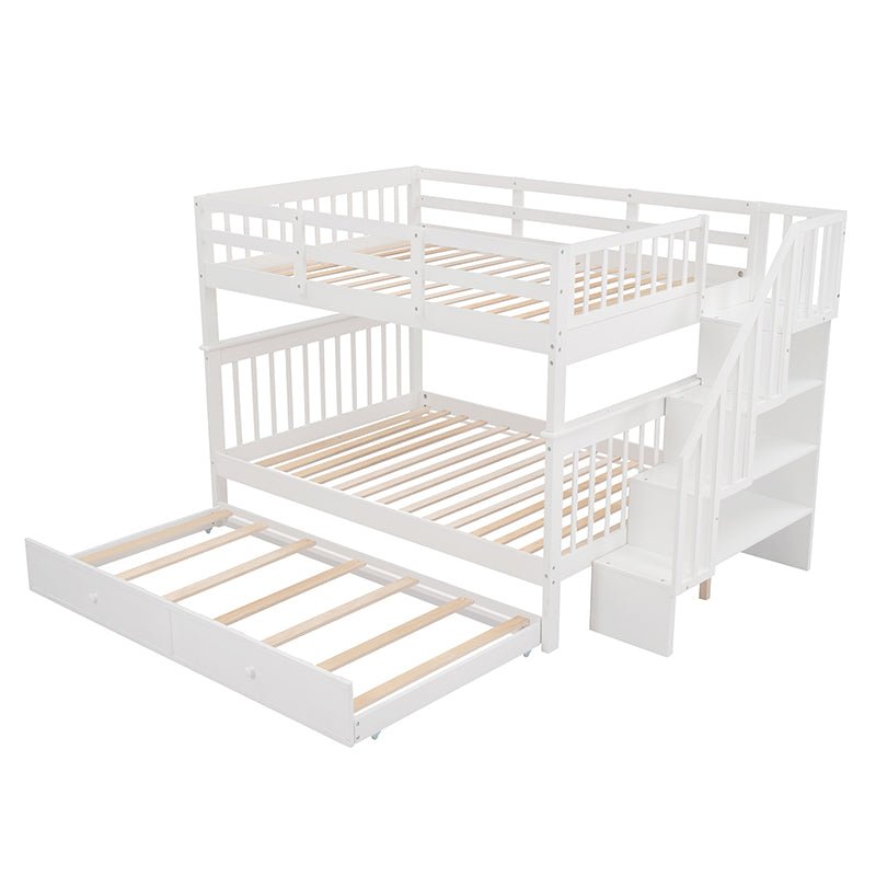 Bellemave® Full Size Bunk Bed with Trundle Bed, Storage and GuardRail - Bellemave