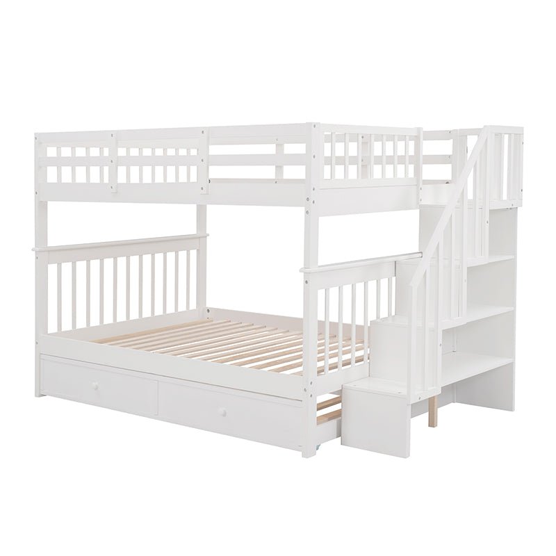 Bellemave® Full Size Bunk Bed with Trundle Bed, Storage and GuardRail - Bellemave
