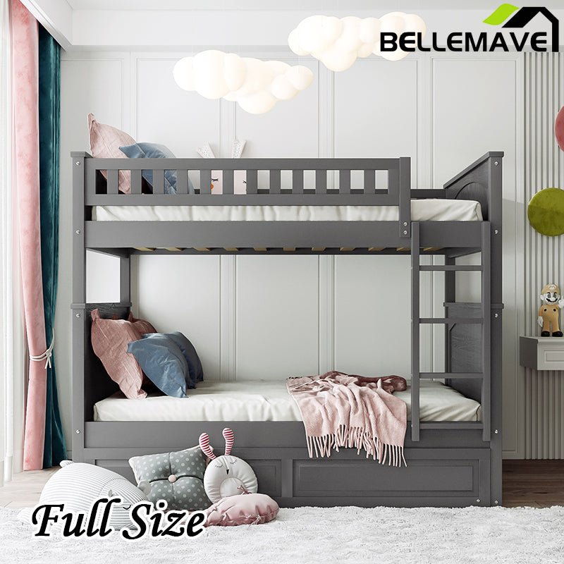 Bellemave® Full Size Bunk Bed with Twin Size Trundle and Guardrails - Bellemave