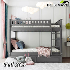 Bellemave® Full Size Bunk Bed with Twin Size Trundle and Guardrails - Bellemave
