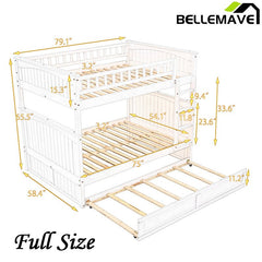 Bellemave® Full Size Bunk Bed with Twin Size Trundle and Guardrails - Bellemave