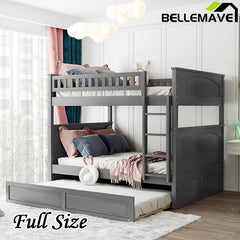 Bellemave® Full Size Bunk Bed with Twin Size Trundle and Guardrails - Bellemave